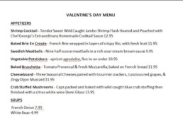 valentines day menu