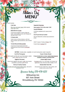 Mothers Day Menu 2025